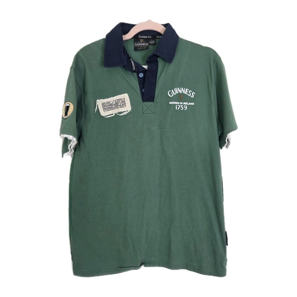 Vtg Guinness Beer Casual‎ Rugby Style Short Sleeve Polo Shirt - Mens Size L 90s